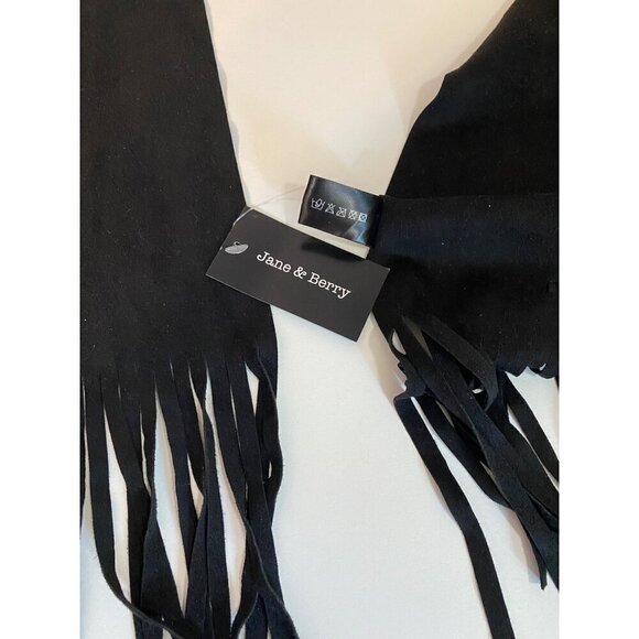 Jane & Berry Black Suede Like Scarf 4.5”x 84” Long Fringe & Cut Out Detail NWT - Picture 4 of 10